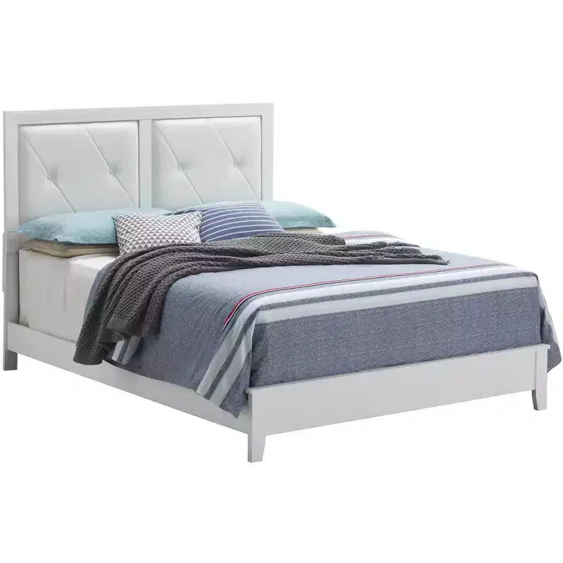 Upholstered Queen Panel Bed, Fabric Headboard and Footboard, Solid Wood Frame