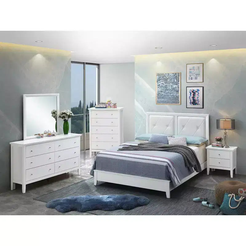 Upholstered Queen Panel Bed, Fabric Headboard and Footboard, Solid Wood Frame