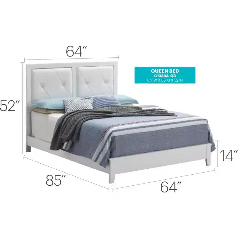 Upholstered Queen Panel Bed, Fabric Headboard and Footboard, Solid Wood Frame