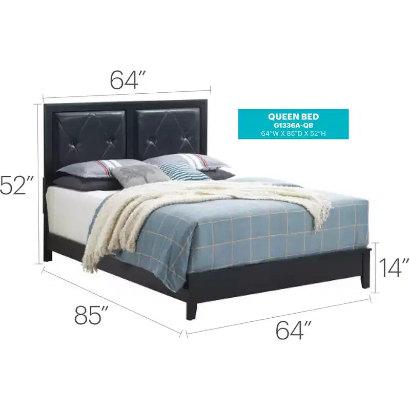 Upholstered Queen Panel Bed, Fabric Headboard and Footboard, Solid Wood Frame
