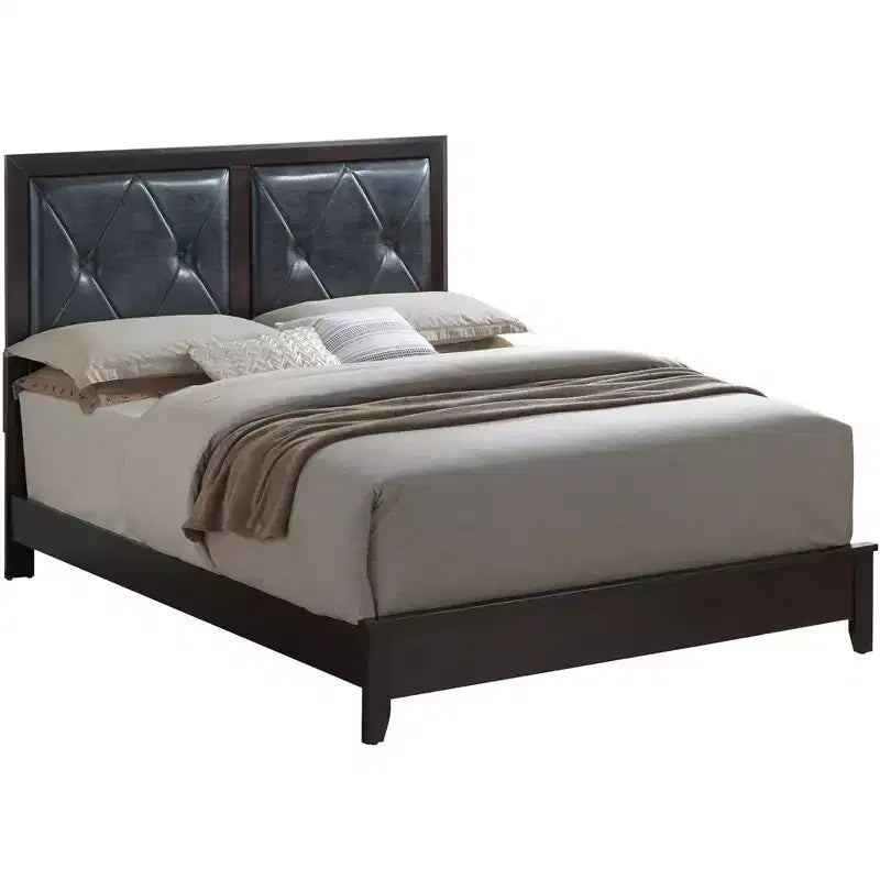 Upholstered Queen Panel Bed, Fabric Headboard and Footboard, Solid Wood Frame