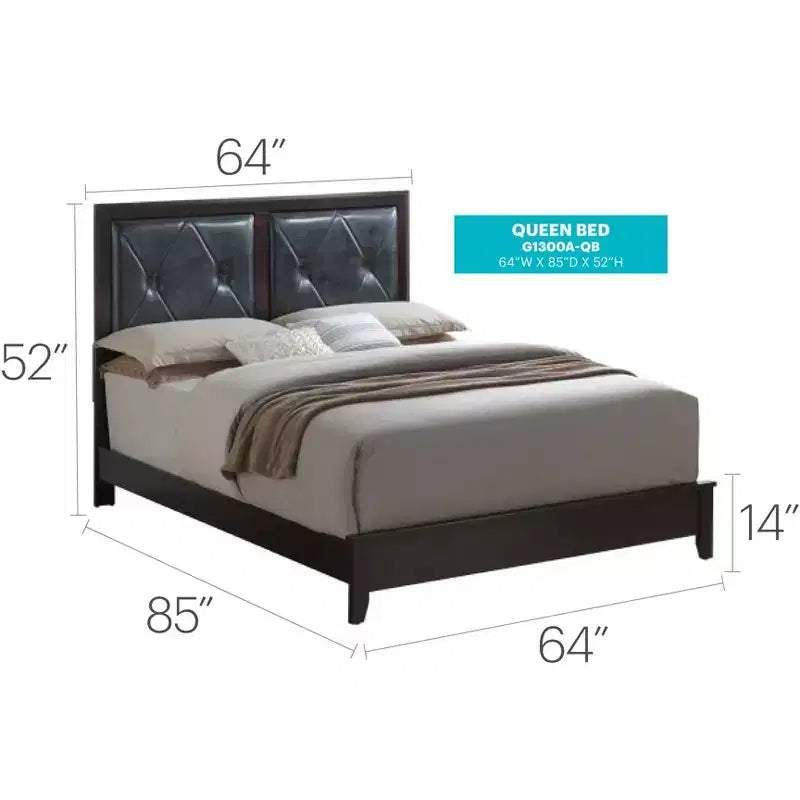 Upholstered Queen Panel Bed, Fabric Headboard and Footboard, Solid Wood Frame