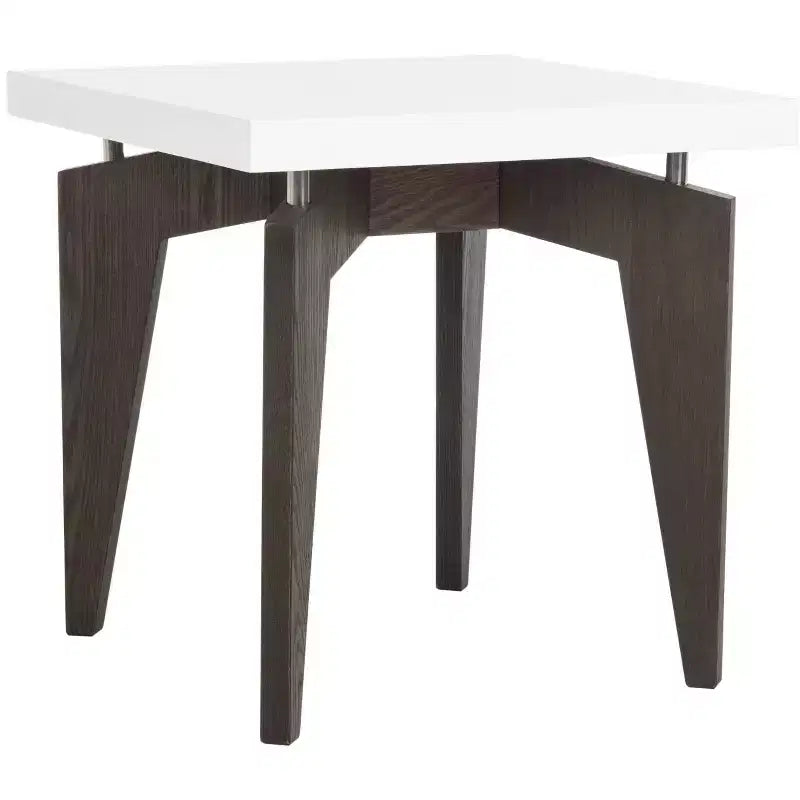 Two-Tone End Table, White and Dark Brown, Modern Accent Side Table for Living Room
