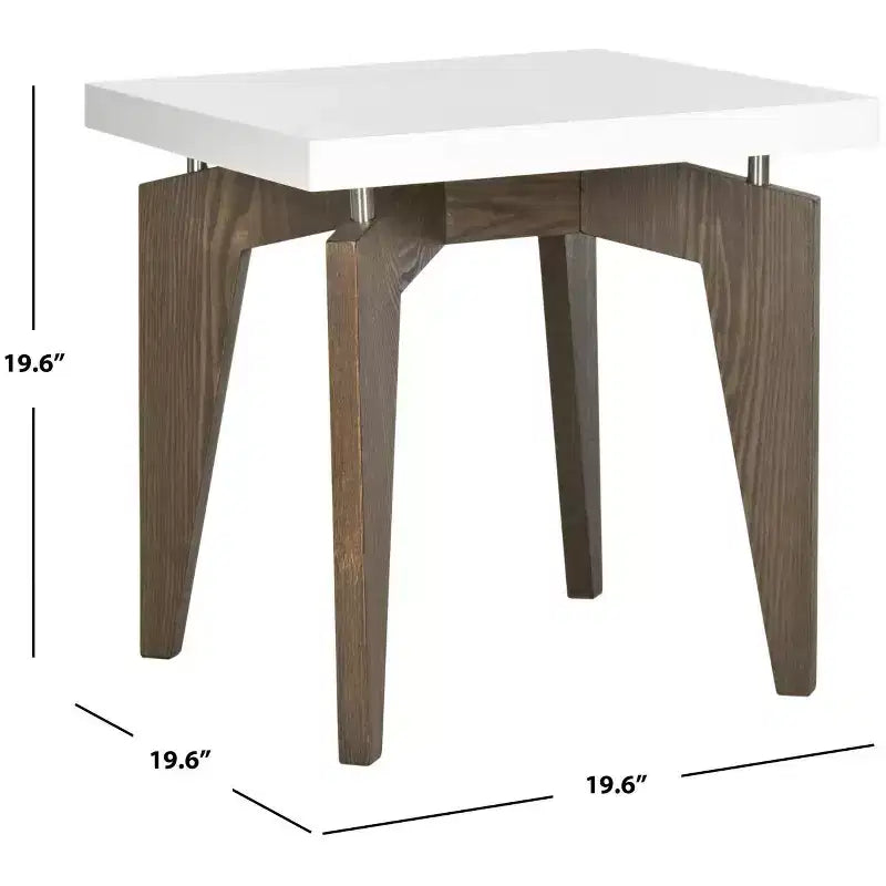 Two-Tone End Table, White and Dark Brown, Modern Accent Side Table for Living Room