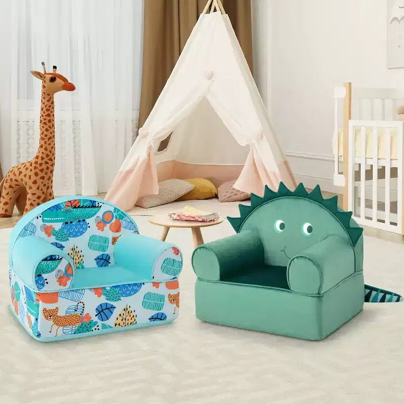 Kids Foam-Filled Armchair, Dinosaur Design, Cuddly Toddler Couch with Washable Cover