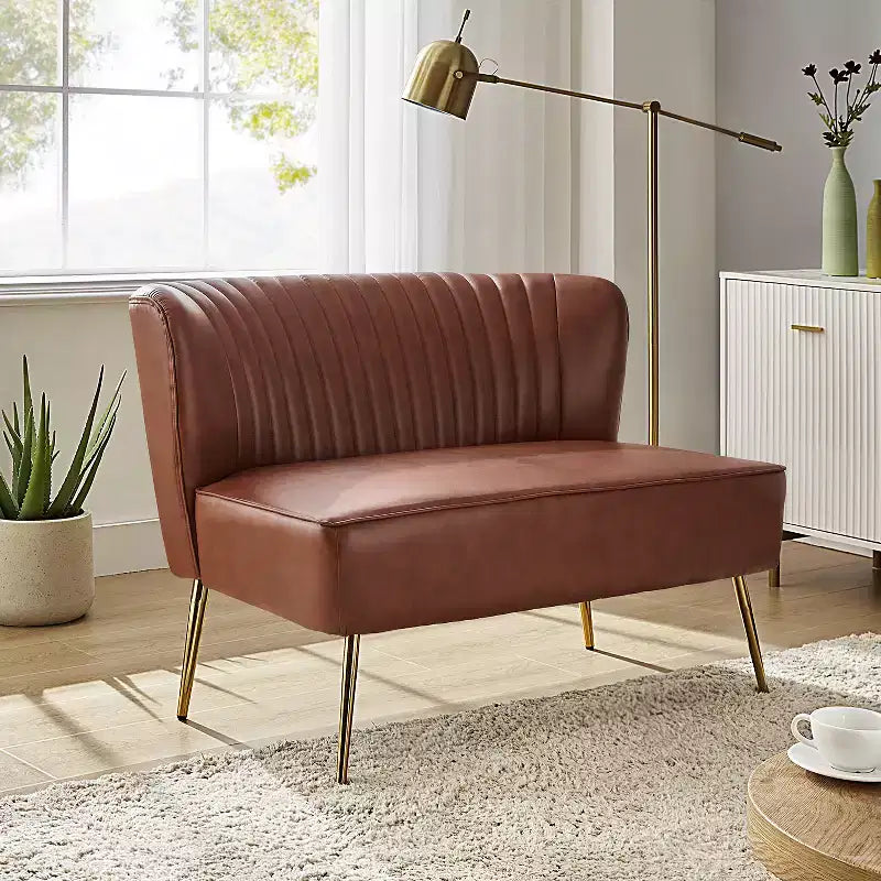 47" Contemporary Wingback Loveseat, Armless 2-Seater Sofa with Metal Legs for Living Room or Bedroom