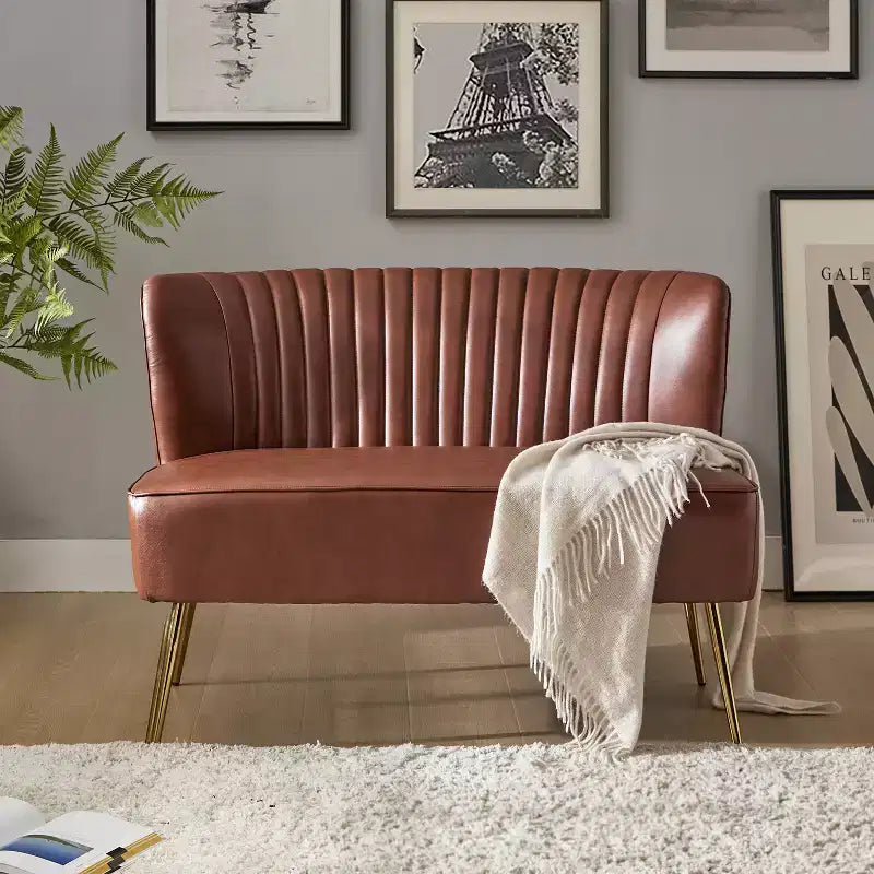 47" Contemporary Wingback Loveseat, Armless 2-Seater Sofa with Metal Legs for Living Room or Bedroom