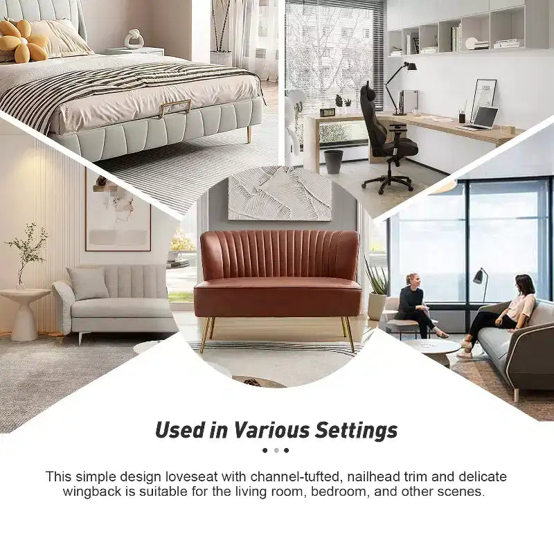 47" Contemporary Wingback Loveseat, Armless 2-Seater Sofa with Metal Legs for Living Room or Bedroom