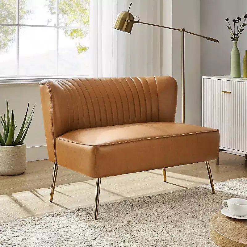 47" Contemporary Wingback Loveseat, Armless 2-Seater Sofa with Metal Legs for Living Room or Bedroom