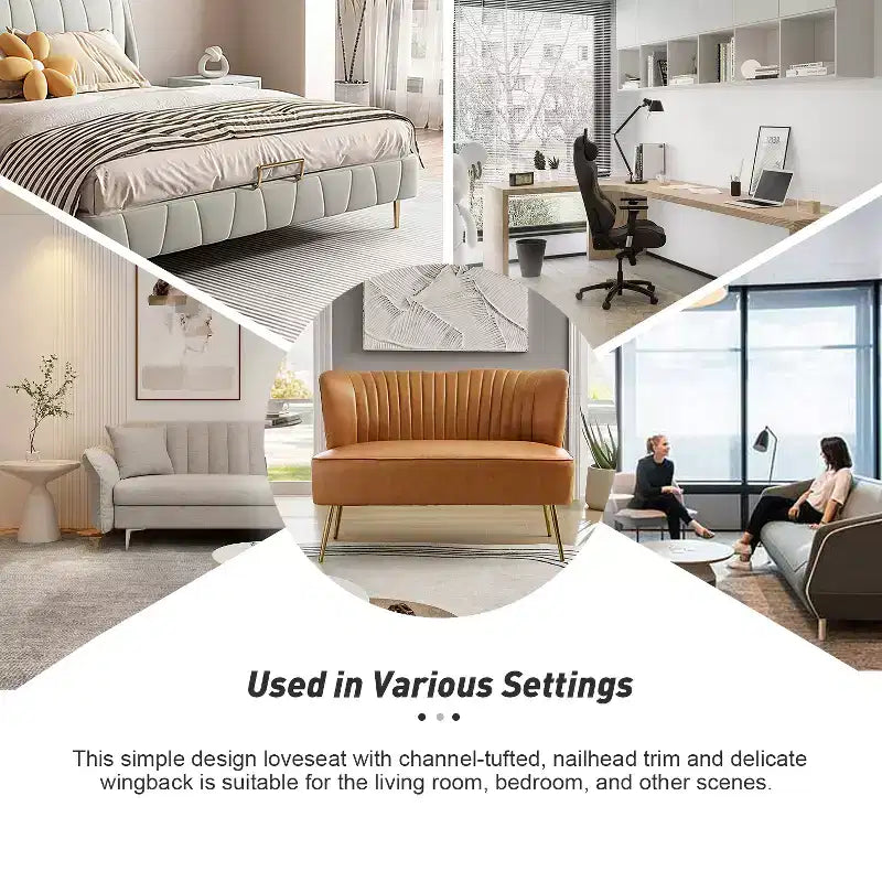 47" Contemporary Wingback Loveseat, Armless 2-Seater Sofa with Metal Legs for Living Room or Bedroom