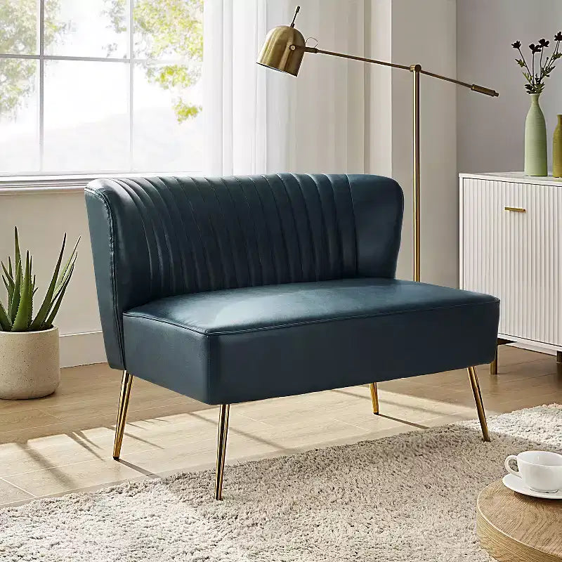 47" Contemporary Wingback Loveseat, Armless 2-Seater Sofa with Metal Legs for Living Room or Bedroom
