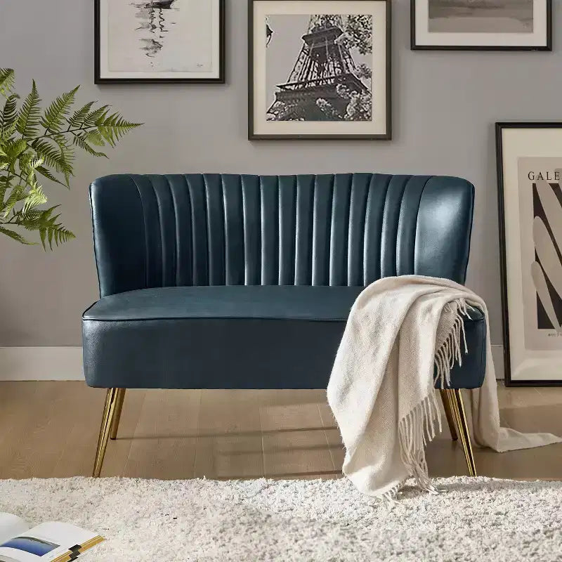 47" Contemporary Wingback Loveseat, Armless 2-Seater Sofa with Metal Legs for Living Room or Bedroom