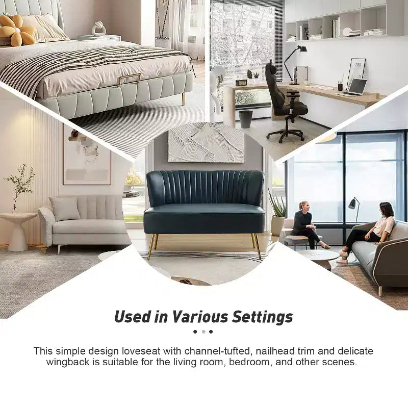 47" Contemporary Wingback Loveseat, Armless 2-Seater Sofa with Metal Legs for Living Room or Bedroom