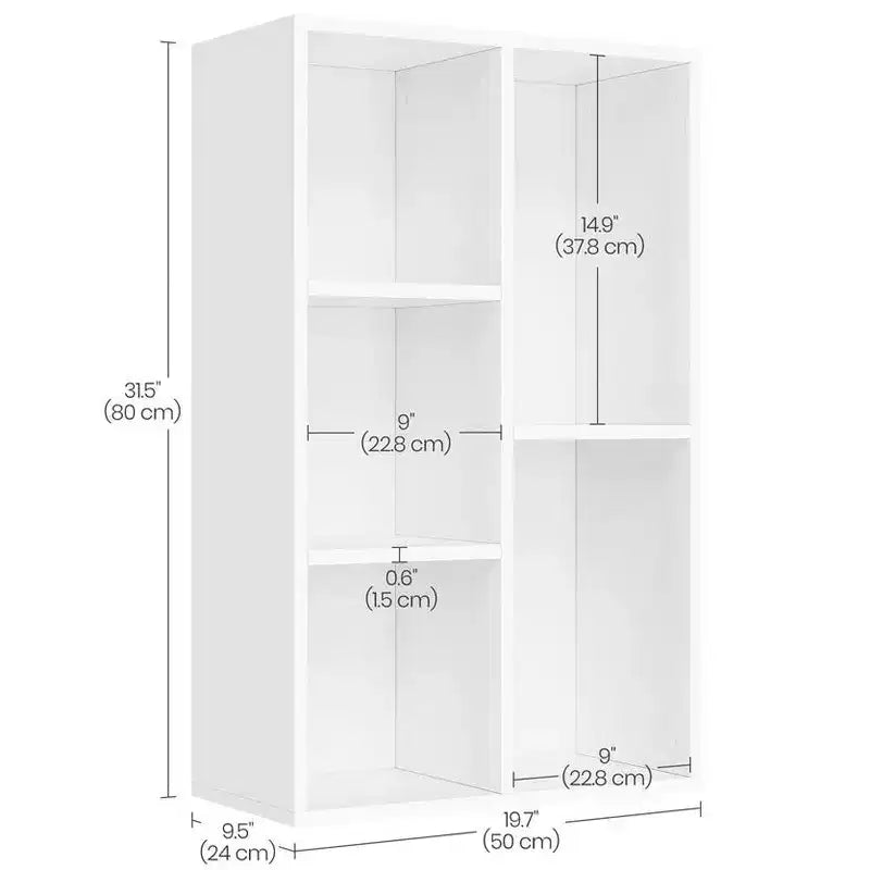 Bookcase with 5 Compartments, Freestanding Cube Organizer Display Shelf for Small Spaces, White