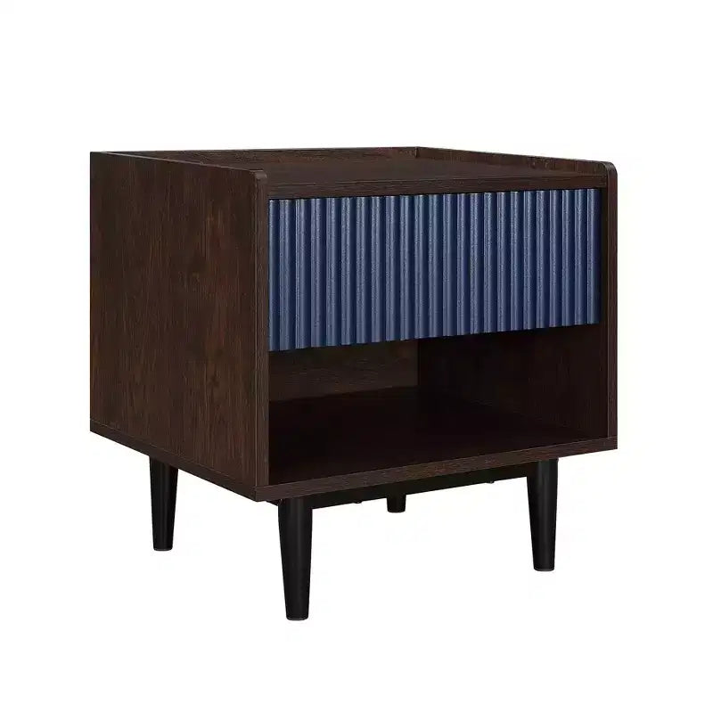Modern Ribbed Nightstand with Drawer, Bedside Table for Bedroom