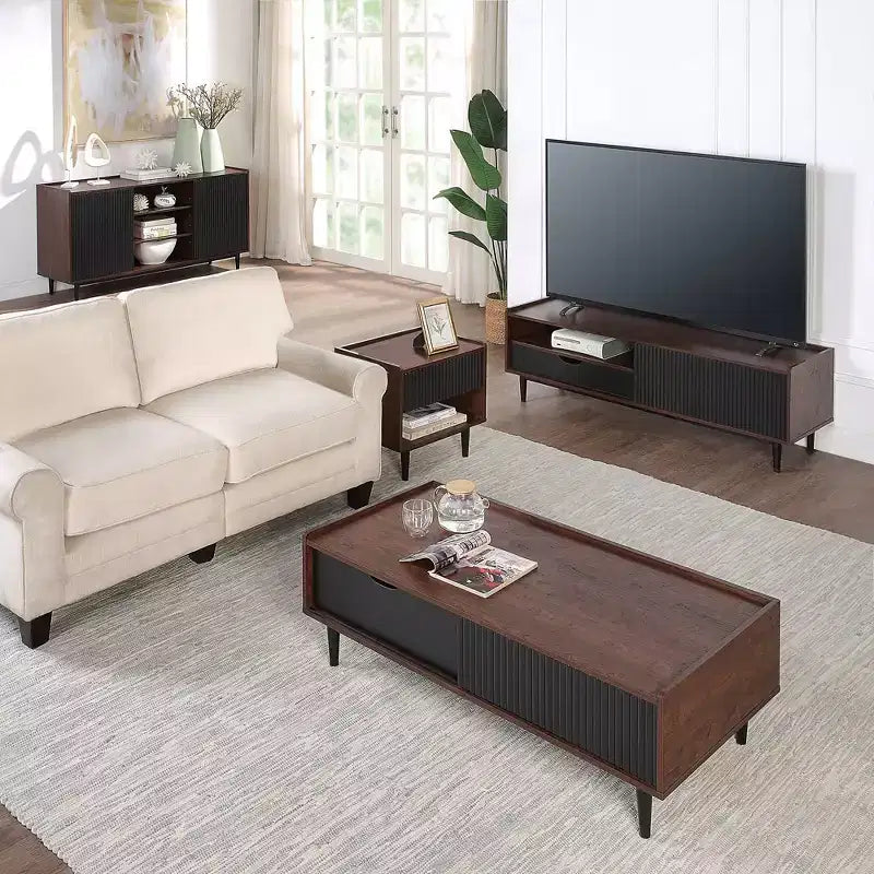 Modern Ribbed Nightstand with Drawer, Bedside Table for Bedroom