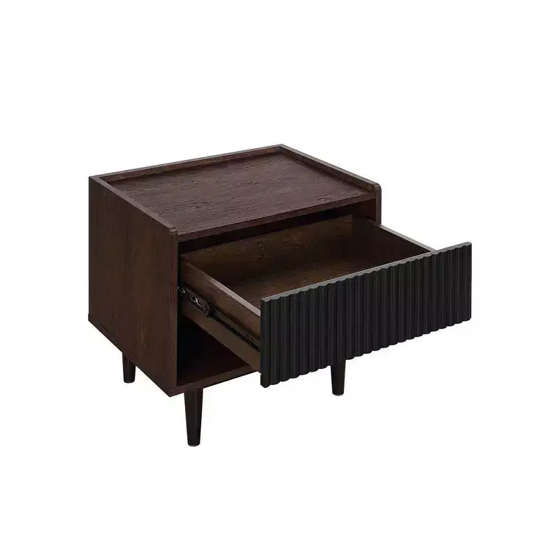 Modern Ribbed Nightstand with Drawer, Bedside Table for Bedroom