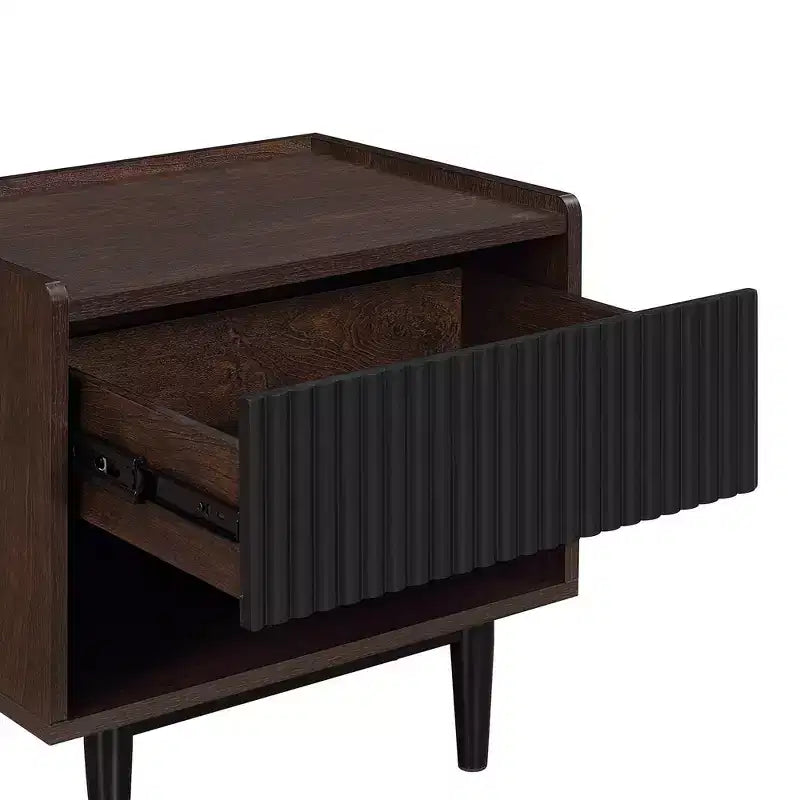 Modern Ribbed Nightstand with Drawer, Bedside Table for Bedroom