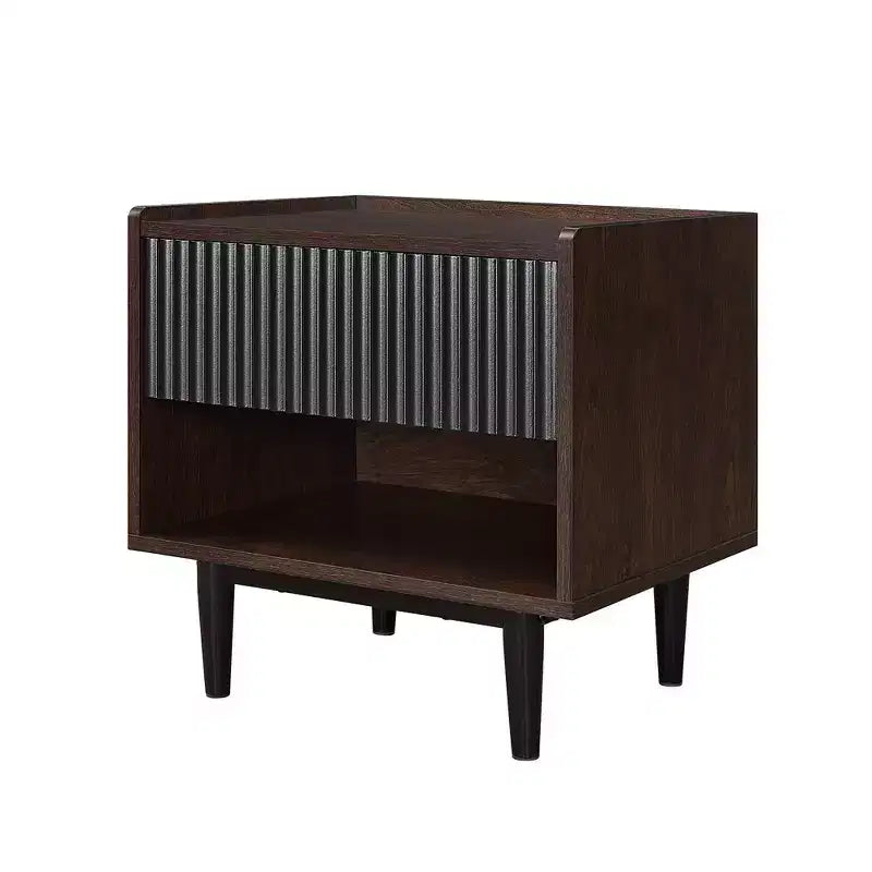 Modern Ribbed Nightstand with Drawer, Bedside Table for Bedroom