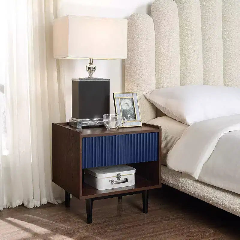 Modern Ribbed Nightstand with Drawer, Bedside Table for Bedroom