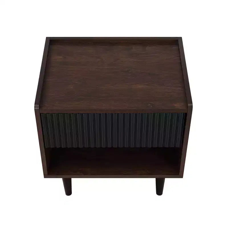 Modern Ribbed Nightstand with Drawer, Bedside Table for Bedroom