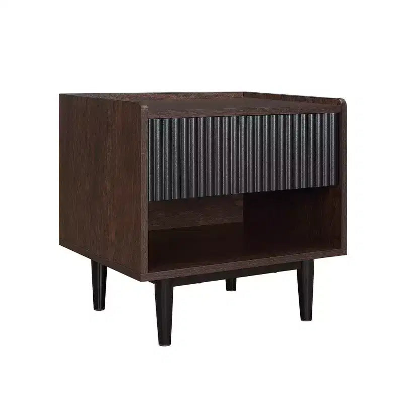 Modern Ribbed Nightstand with Drawer, Bedside Table for Bedroom
