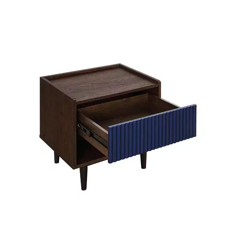 Modern Ribbed Nightstand with Drawer, Bedside Table for Bedroom