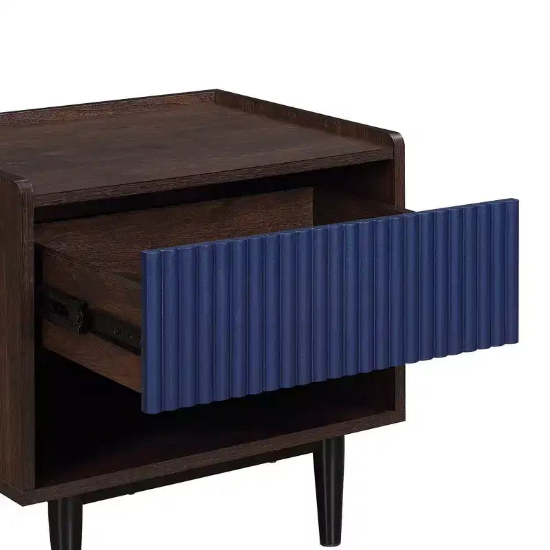 Modern Ribbed Nightstand with Drawer, Bedside Table for Bedroom