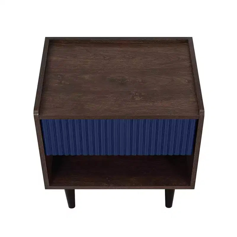 Modern Ribbed Nightstand with Drawer, Bedside Table for Bedroom