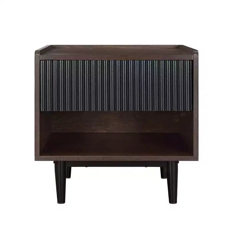 Modern Ribbed Nightstand with Drawer, Bedside Table for Bedroom