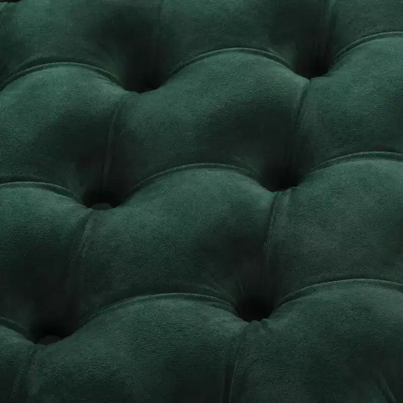 Tufted Velvet Ottoman, Emerald Green with Gold Metal Base, Decorative Footstool