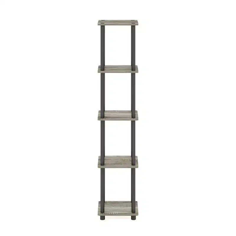 5-Tier Corner Square Bookshelf with Anti-Tipping Display Rack, French Oak/Black, for Bathroom, Closet or Office
