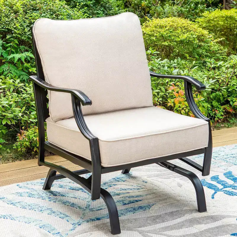 Captiva Designs Ensemble de conversation d'extérieur 5 pièces XL en métal avec fauteuils à bascule et poufs