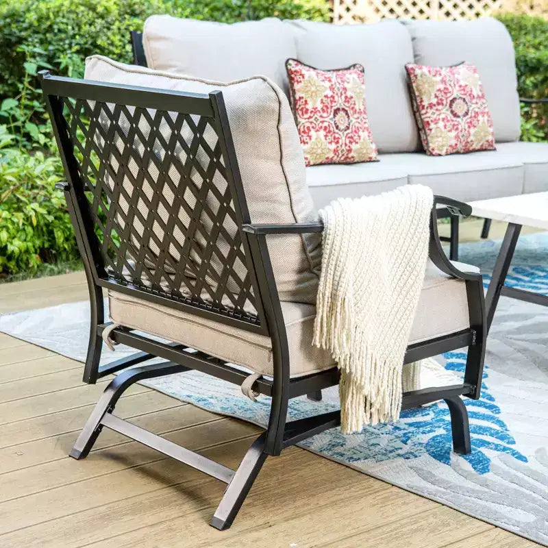 Captiva Designs Ensemble de conversation d'extérieur 5 pièces XL en métal avec fauteuils à bascule et poufs