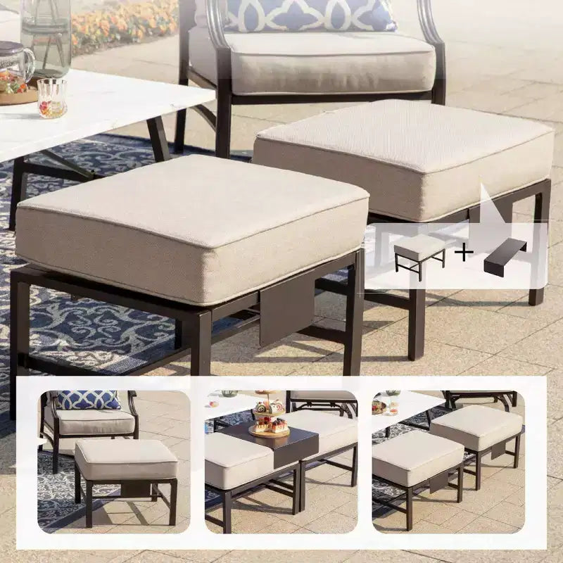 Captiva Designs Ensemble de conversation d'extérieur 5 pièces XL en métal avec fauteuils à bascule et poufs