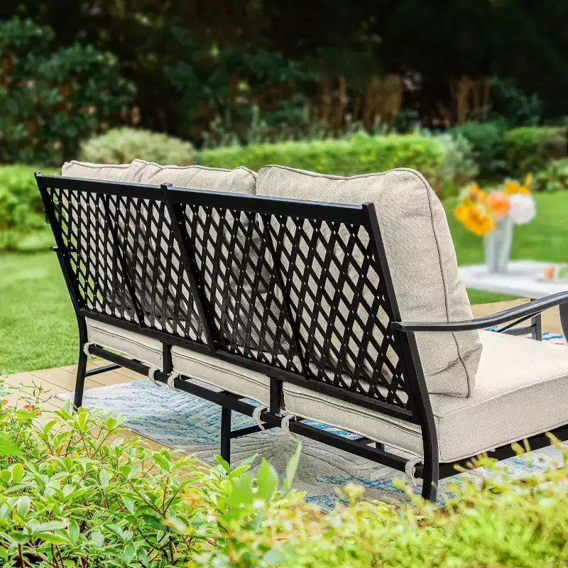 Captiva Designs Ensemble de conversation d'extérieur 5 pièces XL en métal avec fauteuils à bascule et poufs