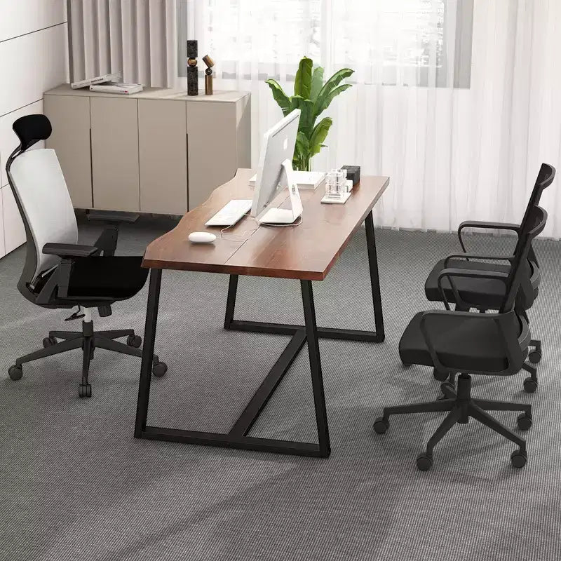 63" Large Dining Table for 4-6 People, Wavy Edge Top, Heavy-Duty Metal Frame, Coffee/Black