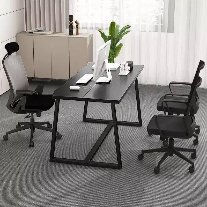 63" Large Dining Table for 4-6 People, Wavy Edge Top, Heavy-Duty Metal Frame, Coffee/Black