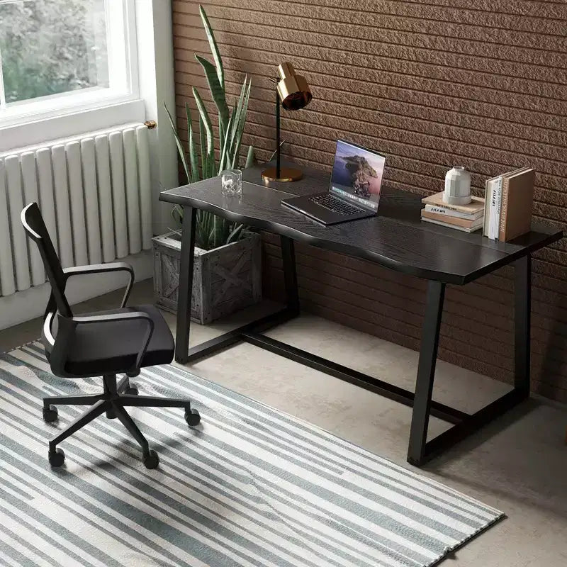 63" Large Dining Table for 4-6 People, Wavy Edge Top, Heavy-Duty Metal Frame, Coffee/Black