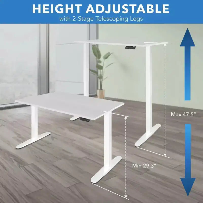Dual Motor Electric Standing Desk with 48" Tabletop, Height Adjustable, White
