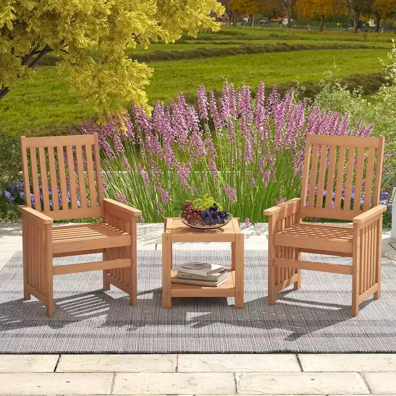 Costway 3 Pieces Patio Furniture Set with 1.5 Umbrella Hole Hardwood Table & Chairs Set