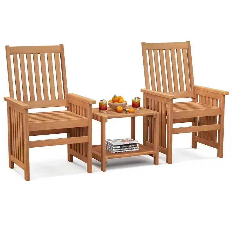 Costway Ensemble de Meubles de Patio 3 Pièces avec Table en Bois Massif et Chaises avec Trou pour Parapluie de 1,5 po
