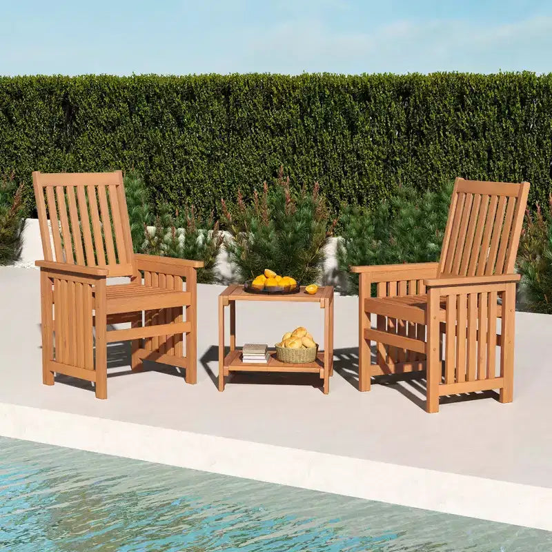 Costway Ensemble de Meubles de Patio 3 Pièces avec Table en Bois Massif et Chaises avec Trou pour Parapluie de 1,5 po
