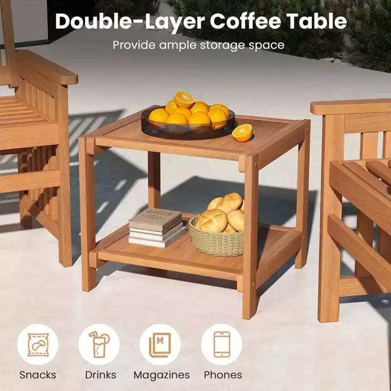 Costway Ensemble de Meubles de Patio 3 Pièces avec Table en Bois Massif et Chaises avec Trou pour Parapluie de 1,5 po