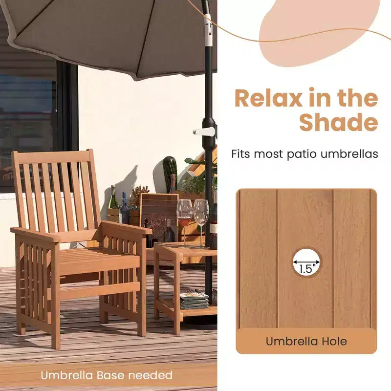 Costway Ensemble de Meubles de Patio 3 Pièces avec Table en Bois Massif et Chaises avec Trou pour Parapluie de 1,5 po