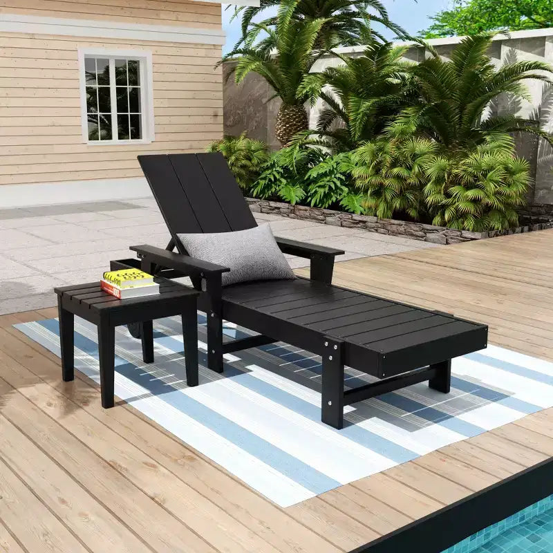 WestinTrends Ashore Modern Reclining Chaise Lounge with Side Table 2-Piece Set