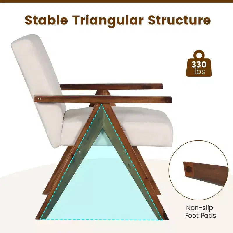 Modern Accent Chair, Linen Fabric Upholstery with Solid Acacia Wood Frame, Beige or Grey