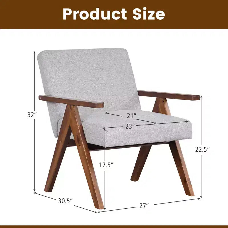 Modern Accent Chair, Linen Fabric Upholstery with Solid Acacia Wood Frame, Beige or Grey