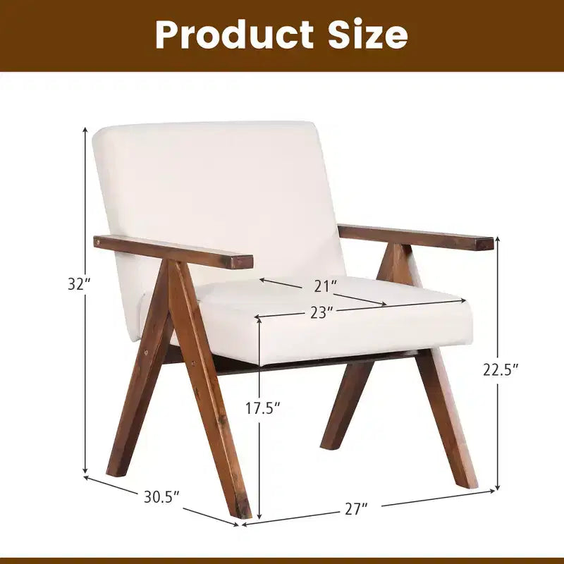 Modern Accent Chair, Linen Fabric Upholstery with Solid Acacia Wood Frame, Beige or Grey
