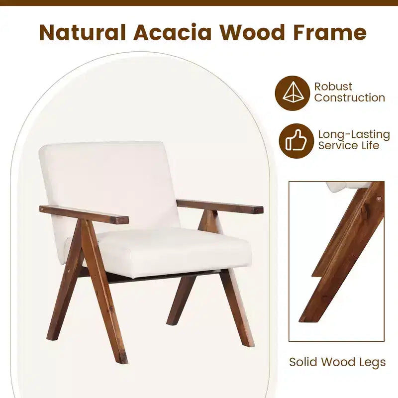 Modern Accent Chair, Linen Fabric Upholstery with Solid Acacia Wood Frame, Beige or Grey